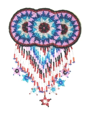 Hand Beaded 3 Circle Barrette w Star Fringe 4.5"x2.5" French Clip closure #25 - Image 1 of 2