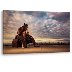 British Tommy Soldier Seaham Beach Monument Framed Canvas Wall Art Picture Print