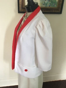 70’s Vintage White Retro Red Trim Mod Bolero Blazer - Bild 1 von 5