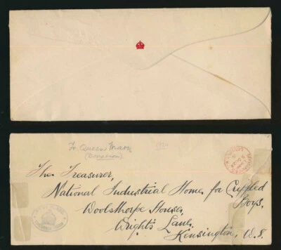 ROYALTY 1924 QUEEN MARY BUCKINGHAM PALACE PRIVY PURSE to HOME for CRIPPLED BOYS - Image 1 of 3