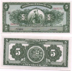 Peru - 5 Soles de Oro 1965 UNC P. 83a Lemberg-Zp - Bild 1 von 1