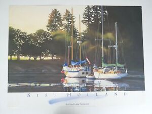 art poster print lithograph Kiff Holland boat sailboat dock lake still life 