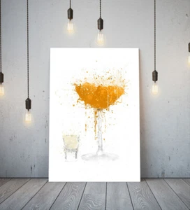 MARTINI COCKTAIL -DEEP FRAMED CANVAS WALL SPLASH ART PICTURE PAPER PRINT- ORANGE - Picture 1 of 17