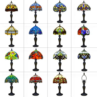 E-TRADEMART Lampada da tavolo stile Tiffany vetro colorato artigianale multicolore con lampadine omaggio