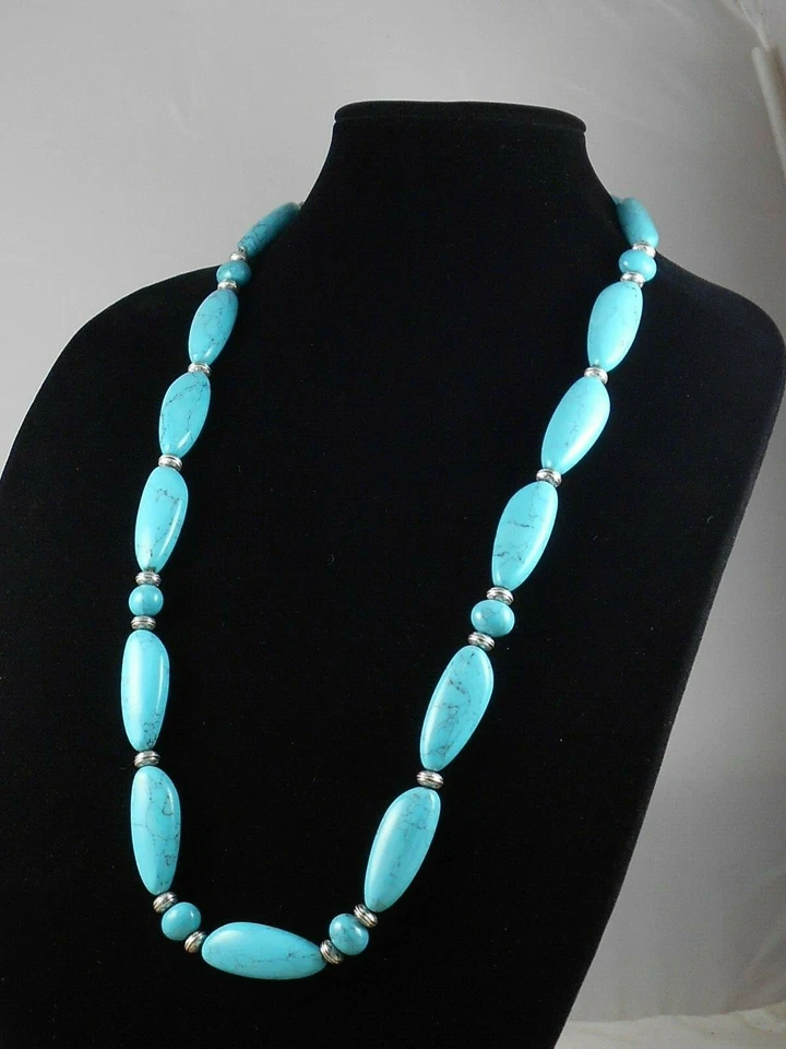 Collar Largo Ralph Lauren Tono Plateado Grabado Cuentas AZUL CIELO TURQUESA $128 Foto 1 de 2