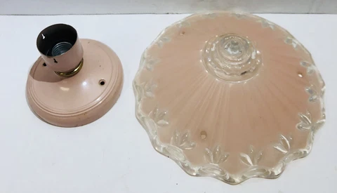 1940's Art Deco Pink Glass Ceiling Shade & Homart Light Fixture *PARTS/REPAIR Cover