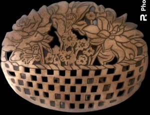 Vintage 1983 Floral Basket Trivet Copper-Cast Iron Wall Plaque Old Dutch Design - Picture 1 of 2