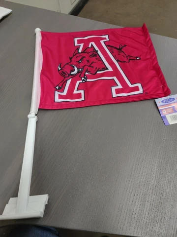 Officially Licensed NCAA Arkansas Razorbacks Team Logo Red Car Window Flag Cover