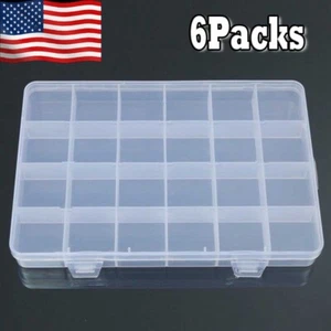 6 Packs 24 Grid Plastic Box Case Jewelry Bead Storage Container Craft Organizer - Picture 1 of 11