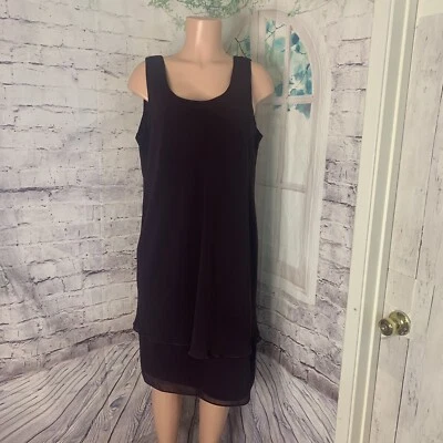 Vestido recto R&M Richards para mujer talla 16 púrpura forrado con superposición de gasa una pieza Foto 1 de 4