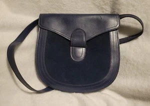Vintage Anne Klein Blue Leather Suede Purse Shoulder Strap - Picture 1 of 7