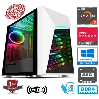 AMD RYZEN 7 2700X 4.3GHz 16GB RAM 120GB SSD 1TB HD RADEON RX6600XT 8GB GAMING PC - Image 1 of 4
