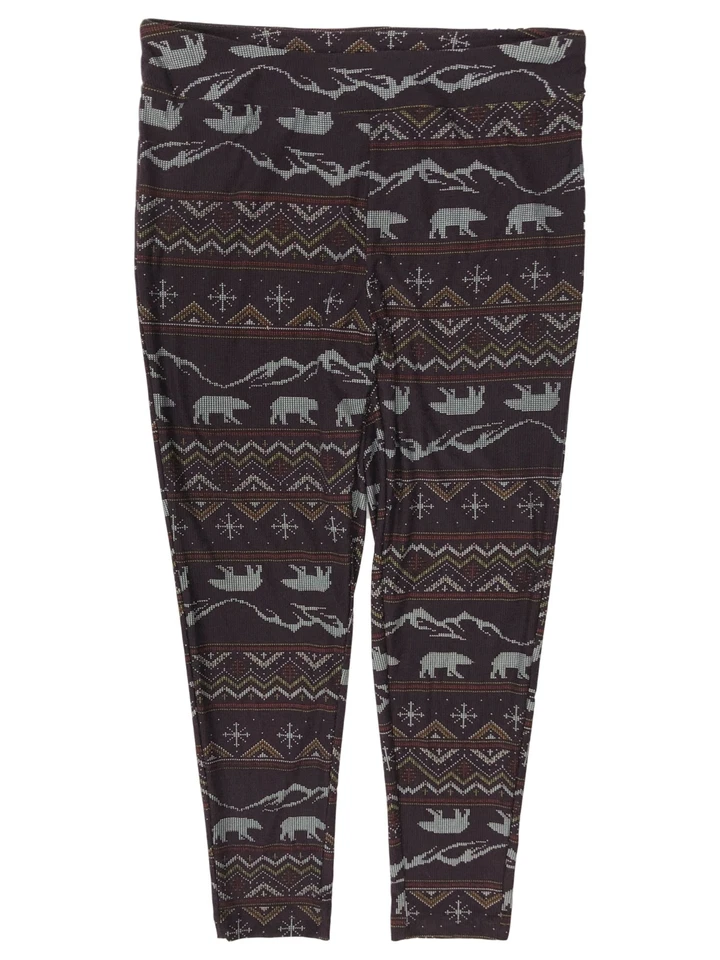 Womens Plus Size Burgundy Nordic Snowflake Christmas Holiday Leggings Pants - Image 1 of 1