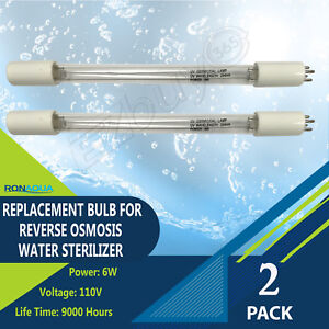 Ultraviolet UV Light Bulb 6W for Water Sterilization System Set of 2