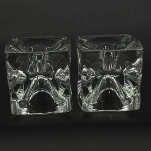 Crystal Ice Cube Optic Candle Holders MCM Vintage 1960s Cubes Clear - Picture 1 of 10