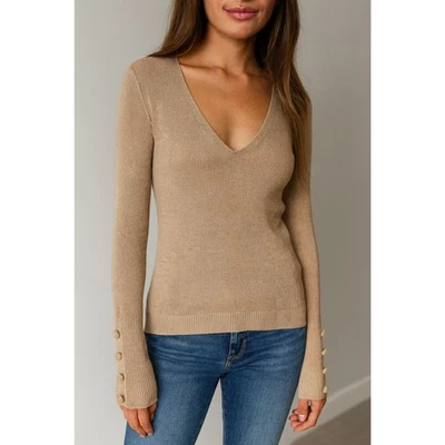 Feel The Piece Terra Jacobs Tan Button Cuff Long Sleeve Top   Women's Size XS - Image 1 of 4