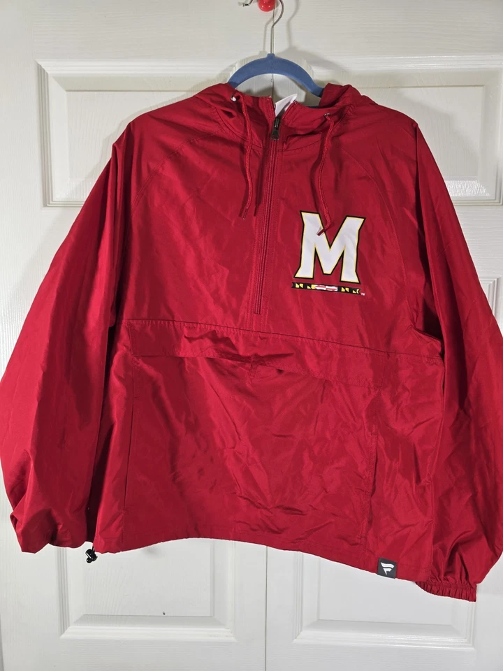 Maryland Terrapins Mens Hoodie drawstring windbreaker 1/2 zip jacket red - Image 1 of 4