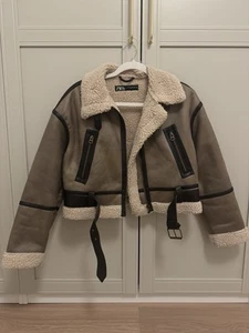 Zara Jacke XS Doubleface Lederjacke Beige Braun Netzfarben Wildleder Leder - Bild 1 von 3