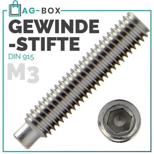 Gewindestifte M3 mit Zapfen DIN 915 Edelstahl A2 Madenschrauben Innensechskant - Bild 1 von 9