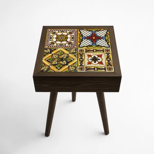 Anatolian Mosaic Table Handmade Wooden Side Table with Ceramic Tiles Gift - Picture 1 of 4