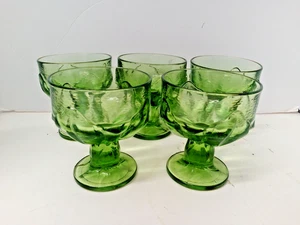 Set of 5 Vintage MCM Avocado Thumbprint Pedestal Dessert Bowls Dishes 5" Tall - Picture 1 of 11