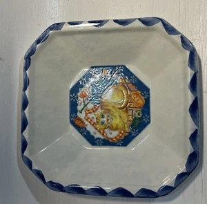 Vintage "Ceramica Due Torri" Cat Serving Bowl Made in Italy White Blue - Picture 1 of 11