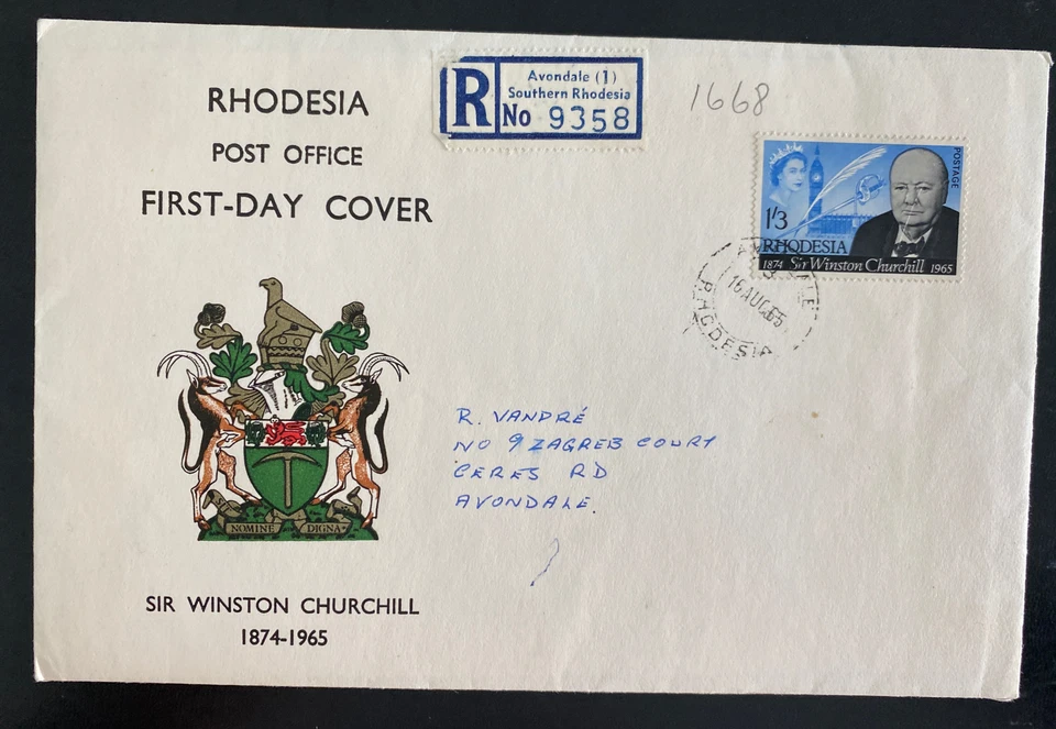 1965 Avondale Southern Rhodesia First day Cover FDC Sir Winston Churchill - Image 1 of 2