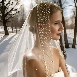 Cathedral Wedding Veil Boroque Style Faux Pearls. Stunning 118.11 Inches 300 Cm - Picture 1 of 10