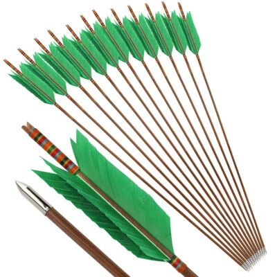33" Archery Bamboo Arrows Turkey Feathers Longbow Recurve Bow Archery Hunting - Image 1 of 4