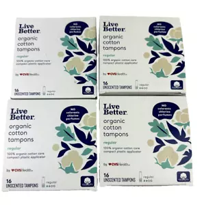 (4) Live Better Organic Cotton Tampons CVS Health Regular 16Ct (64 total) - Picture 1 of 5