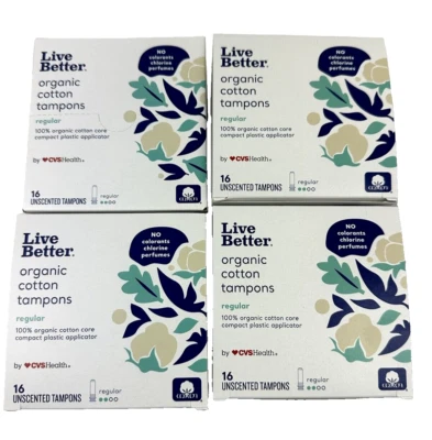 (4) Live Better Organic Cotton Tampons CVS Health Regular 16Ct (64 total) - Image 1 of 4