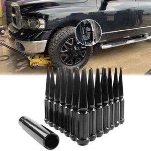 24Pcs Lug Nut 14 x1.5 Spike Spline Solid +Key 4.4" Tall For Ram 2500 3500 Dually - Picture 1 of 13