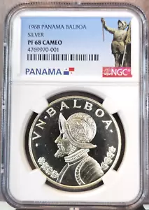 1968 PANAMA SILVER 1 BALBOA NGC PF 68 CAMEO HIGH GRADE GEM PROOF COIN - Picture 1 of 3