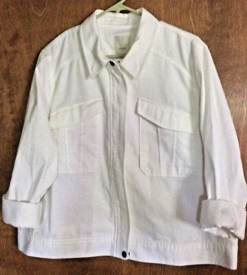 NWT Nordstrom Sejour Off White Jean Jacket 18W Long sleeve Zip Cotton (L29) - Image 1 of 4