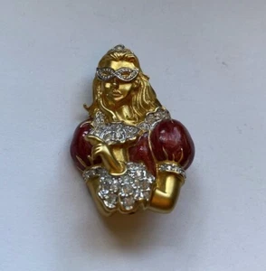 Swarovski Lady with Mask Clear Crystals Gold Plated & Enamel Pin Brooch EC - Picture 1 of 4