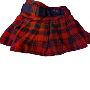 RALPH LAUREN Mädchen Größe 2T KARIERT rot blau kurzer Plissee ROCK Gürtel Urlaub Ch - Bild 1 von 3