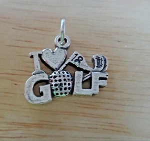 Sterling Silver 18x23mm I Love (Heart) Golf w/ Ball Club Charm - Picture 1 of 3