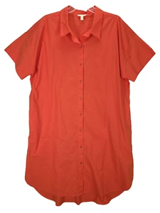 Eileen Fisher Shirt Dress Womens Extra Large Geranium Red Orange Classic Collar - Picture 1 of 12