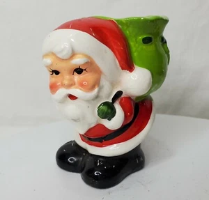 Vintage Christmas Santa Candle Holder Ceramic Toy Sack Holidays Red Green Japan - Picture 1 of 12