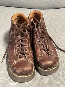 VTG Dr. Martens Sz Men 7 (L 8) Brown 9A97 Y2K Lace Up Monkey Toe Leather Boots - Picture 1 of 8