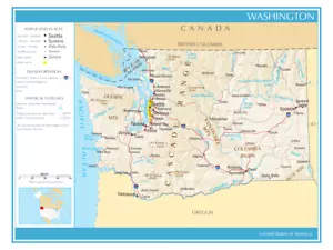 Mappa Stato di Washington Stati Uniti America stampa fisica politica - Foto 1 di 2