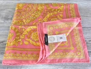 NEW Versace $375 Pink Gold Modal Silk BAROQUE Scarf 26" x 26" - Picture 1 of 7