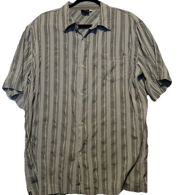 Men’s Y2K Rip Curl XL Surfer Short Sleeve Gray Striped Shirt Casual Beach Logo - Image 1 of 4