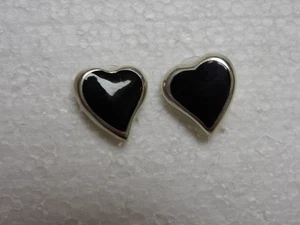 VTG MEXICAN 925 STERLING & BLACK ONYX HEART STUD EARRINGS - Picture 1 of 3