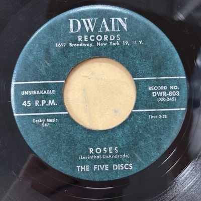 The Five Discs ‎– Roses / My Chinese Girl 1959 Dwain Doo Wop USA Single 7" 45 - Image 1 of 2