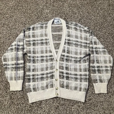 Cárdigan Suéter Vintage Florence Tricot Para Hombres M Tostado Cuadros Abotonados Mezcla de Lino Foto 1 de 4