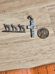 Sterling Silver 925 Cross With Inlay & Camel Pin - Picture 1 of 10