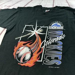 Camiseta negra vintage 1992 MLB Colorado Rockies logotipo XL atlética negra única - Imagen 1 de 9