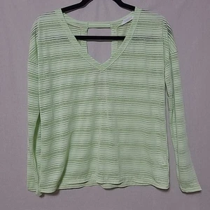 Athleta Top Size XXS Vitality Striped Burnout Green Sheer Long Sleeve Cutout - Picture 1 of 10