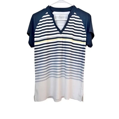 Polo deportivo de manga corta con cuello en V azul y blanco Slazenger para mujer talla grande Foto 1 de 4